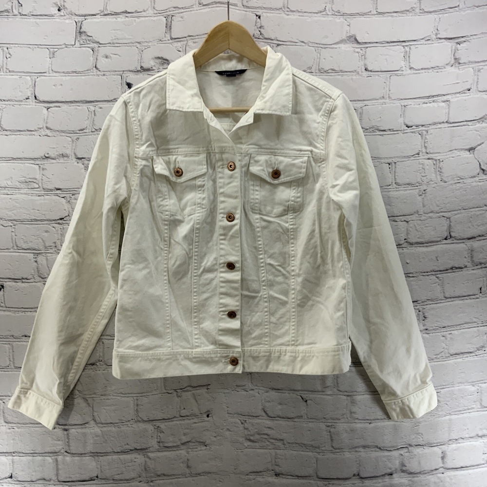 Lands End Denim Jacket Womens Sz S 6-8 White Button Down